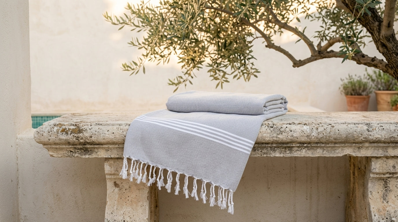 Turkish Beach Towel — Gray Knitted Stripe