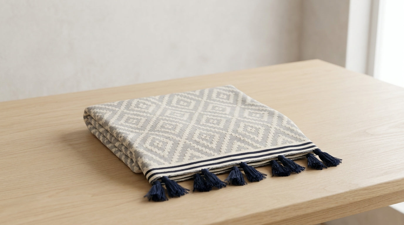Gray Tribal Design Turkish Beach Towel Blanket