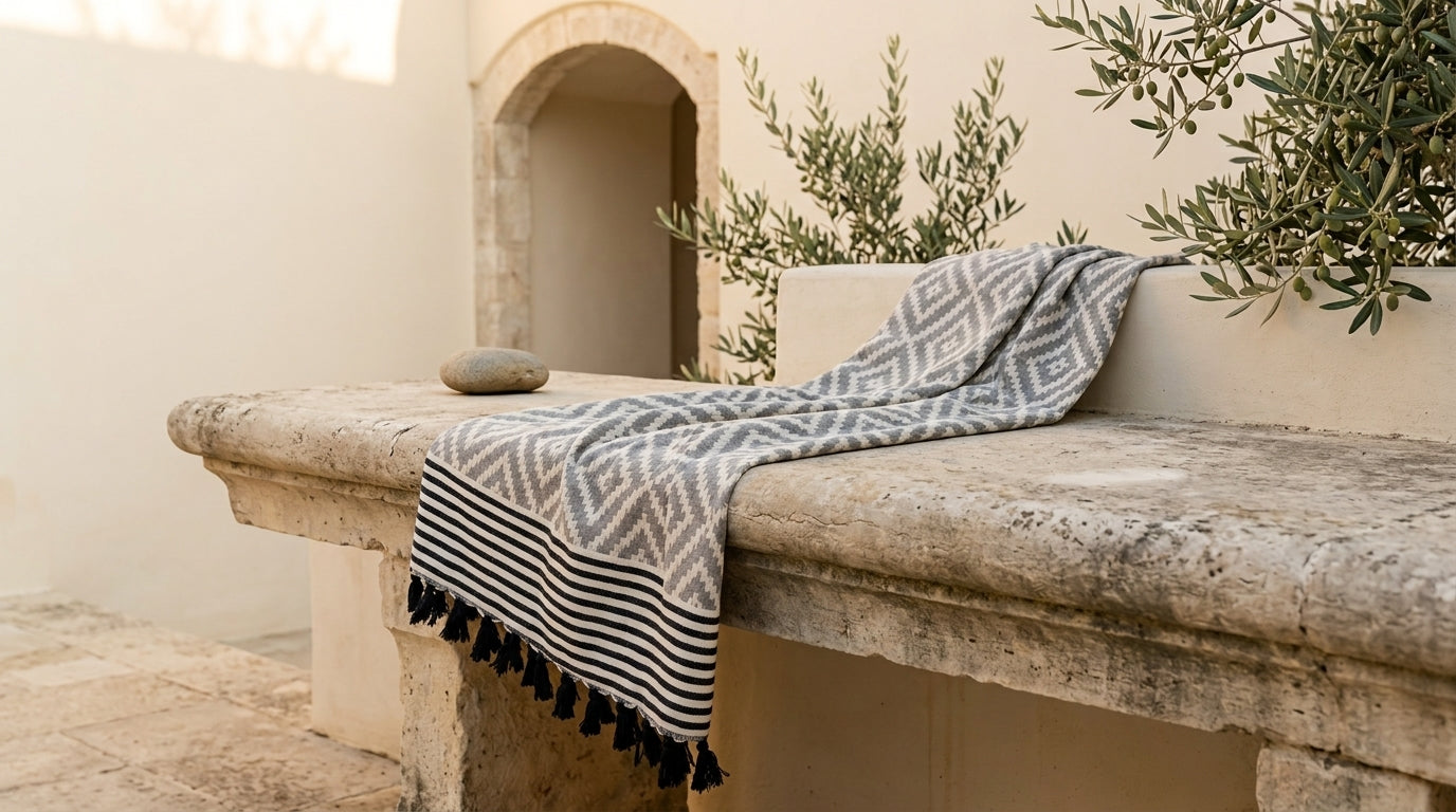 Gray Tribal Design Turkish Beach Towel Blanket
