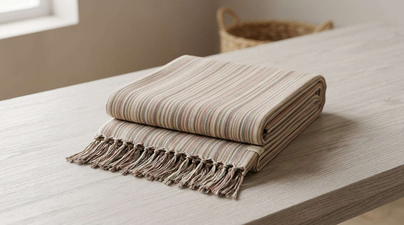 Beige & Pink Striped Turkish Beach Towel
