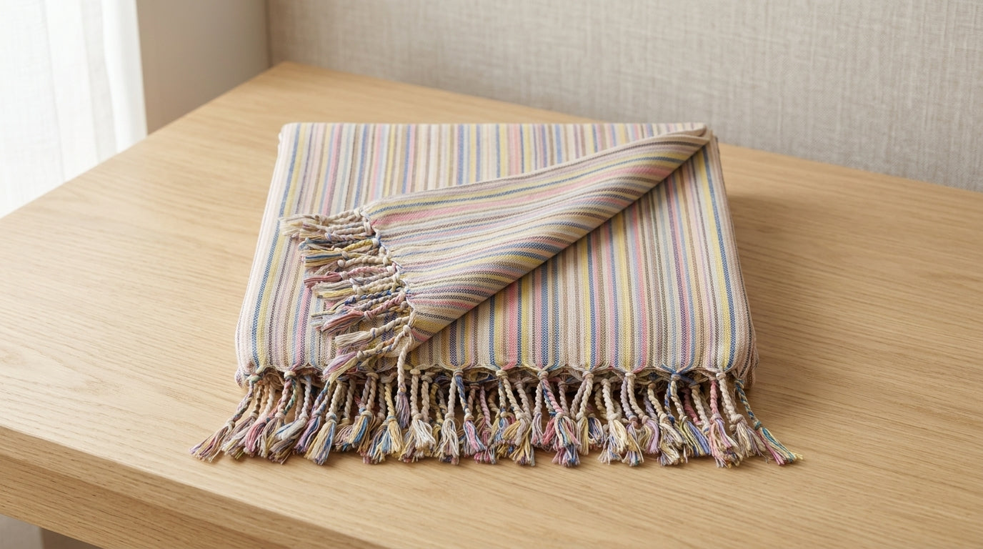 Beige & Pink Striped Turkish Beach Towel