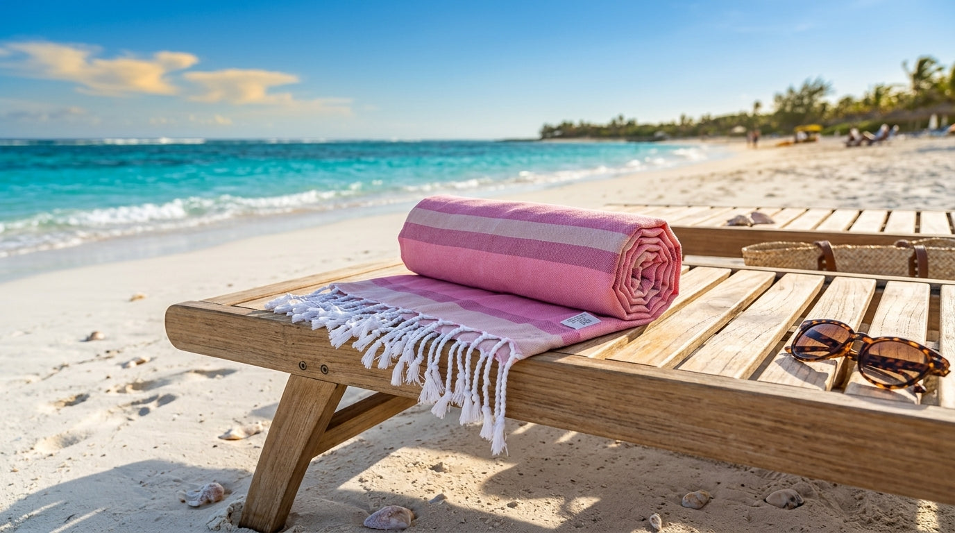 Pink & White Striped Turkish Beach Towel